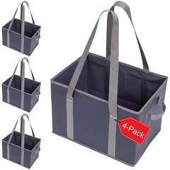 Reusable Grocery Bags Shopping Tote Box Foldable Reinforced Navy 4 PCS