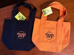 LOT of 2 – NEW Trader Joes Halloween MINI Black & Orange Canvas Tote Bag RARE