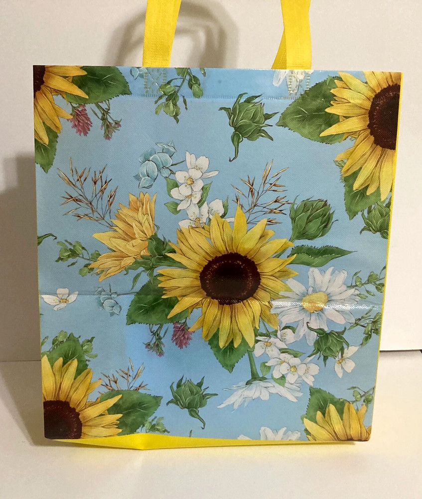Sunflower Tote Bag Floral Reusable Shopping Grocery Gift Bag Plastic 15″X14″X6″