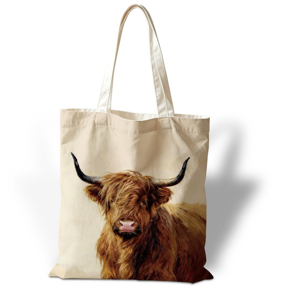 Highland Cow Canvas Tote Bag, Reusable Grocery Shoulder Shopping Bags, Perfec…