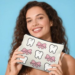 Teeth Makeup Bag,Dental Assistant Accessories Cosmetic 9 x 7 inches, White
