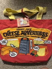 Trader Joe’s Reusable Tote Bag Red/Yellow Cheese Adventures Polyester 16x13x6