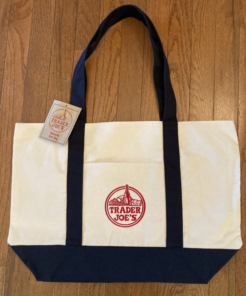 Trader Joe’s 2026 LARGE CLASSIC NAVY Canvas Shop Tote Bag 20 x 15 NWT