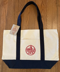 Trader Joe’s 2026 LARGE CLASSIC NAVY Canvas Shop Tote Bag 20 x 15 NWT