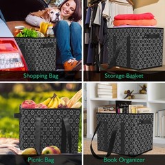 Black Large Water Resistant Foldable Reusable Grocery Tote Bags 3 Pack