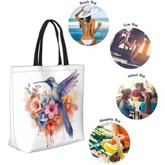 Hummingbird Flowers Canvas Tote Bag Large Women Casual Shoulder Bag Handbag R…