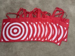 LOT OF 10 COUNT Reusable RED Target Shopping Tote Bag 15×17 NEW!
