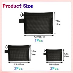 ZSlactp 5-Pack Small Mesh Zipper Pouch Bags, 9.2″ x 7″, Black Side-Pull