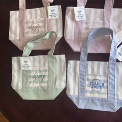Trader Joe’s Striped Mini Canvas Tote Bag Green & White 13 x 6 x 8 in set of 4