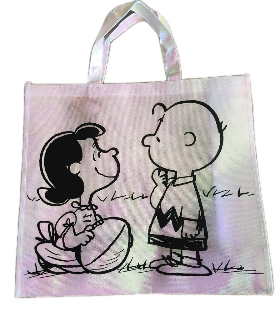 Peanuts Charlie Brown Reusable White Iridescent Jumbo Shopping Gift Bag NWOT!