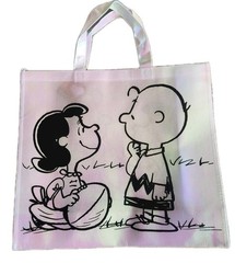 Peanuts Charlie Brown Reusable White Iridescent Jumbo Shopping Gift Bag NWOT!
