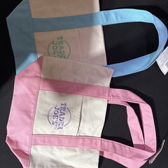 New Trader Joe’s TJ Mini Pastel Canvas Tote Pink Blue Set Easter Spring Summer