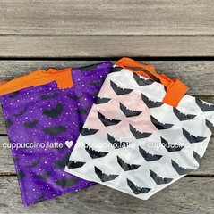 2 NEW IKEA Halloween Bat Orange & Purple Mini Printed Reusable Tote Bags