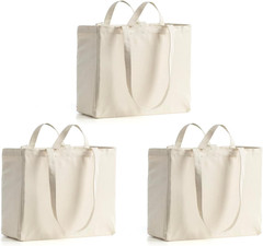Canvas Tote Bag Reusable Grocery Bags with Long Shoulder Strap and Short Handle