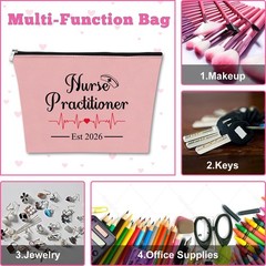 Mxrymvu New Nurse Practitioner Gifts Cosmetic Bag Graduation Pink