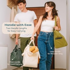 Reusable Grocery Bags 3 Pack Cotton Canvas Heavy Duty 80 lb Capacity 7