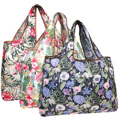 Wrapables Large Foldable Tote Nylon Reusable Grocery Bag, 3 Pack