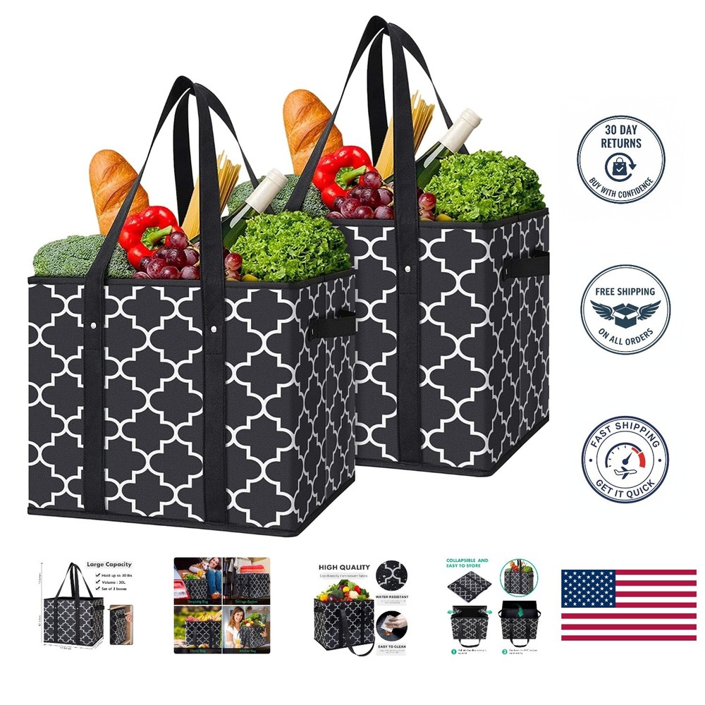 Durable Foldable Grocery Tote Bags – Water Resistant Storage Bins (2-Pack)