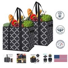Durable Foldable Grocery Tote Bags – Water Resistant Storage Bins (2-Pack)
