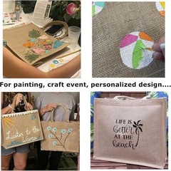 6 Pack Jute Tote Bag Reusable, Burlap Beach Bags with Sturdy Rounded Handles, St