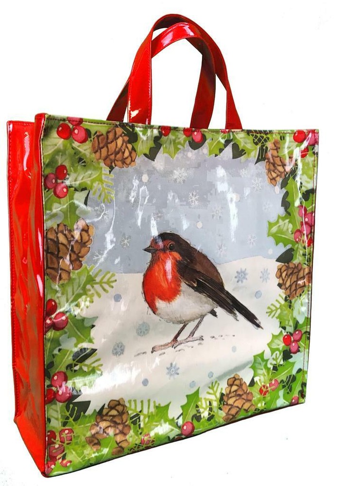 Holly Robin PVC Bag Medium Gusset Lamont Christmas Shopping Festive Shopper