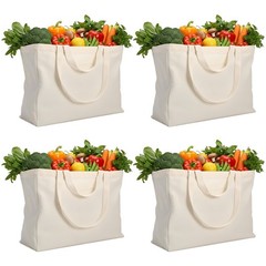 4 Pcs Canvas Grocery Bags with Handles Large Reusable Grocery Shopping Bag Ca…
