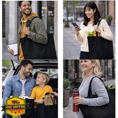 Zenloria Large Canvas Tote Bags – 12oz Reusable Grocery Shopping Beige Black
