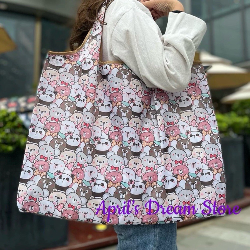 Foldable Tote Shopping Bag Panda and Bears All Over Print