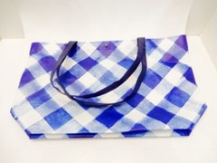 Bath & Body Works Tote Gingham Reusable Blue White Snap Closure Double Handle