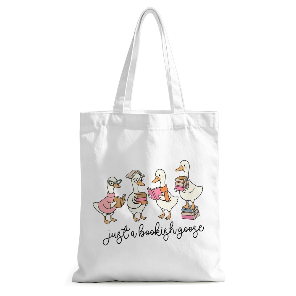 Funny Goose Book Lovers Canvas Tote Bag: Reader, Teacher, Women, Men Gifts