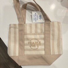 Trader Joe’s Striped Mini Canvas Tote Bag Reusable Beige/White 12x17x6 in