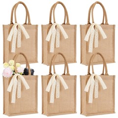 6 PCS Small Burlap Tote Bag Set Reusable Jute Grocery 11×9.45×3.94 Inch Beach