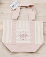 TRADER JOE’S Mini Pastel PINK Striped Canvas Tote Bag Limited Edition 2026 NEW!!
