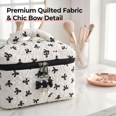 GZGTUU 1 PC Makeup Bag​ with Bow​ Zipper, Large Cosmetic Case for Black White