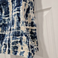 Handmade Abstract Pattern Fabric Reusable Tote Bag Medium Blue Beige Two-Piece
