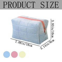 KuuGuu 3 PCS Checkered Cosmetic Bag Plush Makeup Large Pink, Blue, Yellow