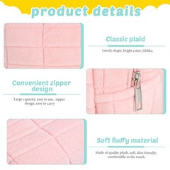 3 Pcs Plush Makeup Bag approx. 4.13 x 6.69 inches, pink, blue, white
