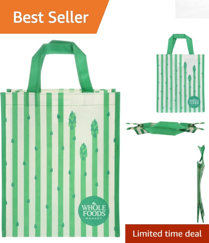 Eco-Friendly 3.5 Gallon Reusable Shopping Bag with Zipper Pocket – Green Striped