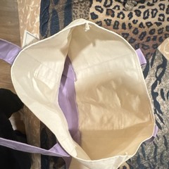 Trader Joe’s Reusable Tote Bag Cotton Polyester Beige Purple Colorblock Foldable