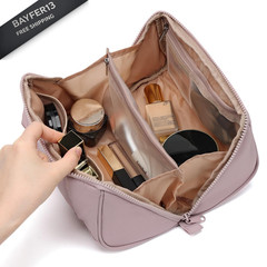NISHEL Travel Makeup Bag for Women, Fluffy & Lightweight Medium, Peach-Pink