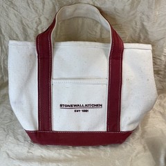 Stonewall Kitchen Canvas Dbl. Handle Small Burgundy Tote Inner Zip Pocket Maine