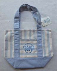 Trader Joe’s MINI Canvas Reusable Bag, with Off White or Tan, LIGHT BLUE STRIPES