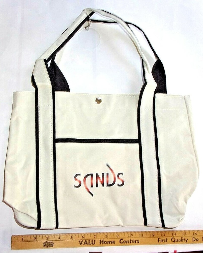 Light Canvas Tote Bag “Sands” Dual Handle Cream / Brown Trim Free Ship NEW
