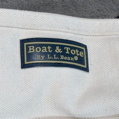 VTG 1990s LL Bean Boat and Tote Bag Med Canvas Navy Trim Zip Top w pocket Logo