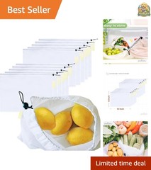 Set of 10 Reusable Mesh Produce Bags – Heavy Duty, Washable Farmers Market an…