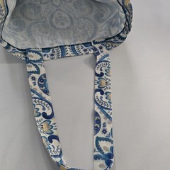 Floral Pattern Foldable Cotton Reusable Shopping Bag Medium Blue White Yellow
