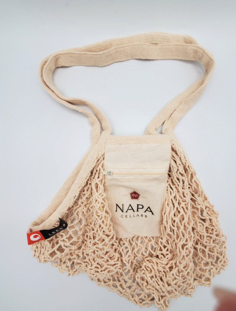 Market Bag Napa Cellars String Net Knotted Cotton Zipper Pocket Expandable Reuse