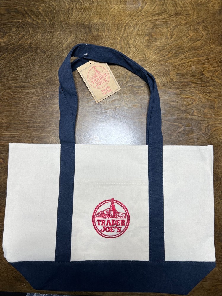 Trader Joe’s Bag Canvas Reusable Heavy Cotton Basic Style Shopping Navy Large