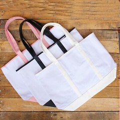 THREADART 100% COTTON WHITE CANVAS TOTE BAGS VEGAN LEATHER COLORED HANDLES