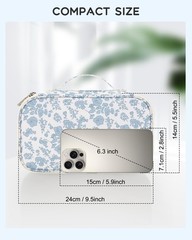 Relavel Travel Makeup Bag, Small Floral Cosmetic Bag MEDIUM, 01-Blue Flower